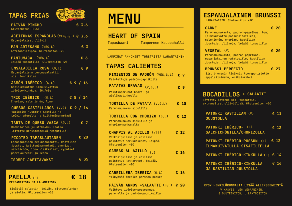 Heart of Spain Tapas Menu